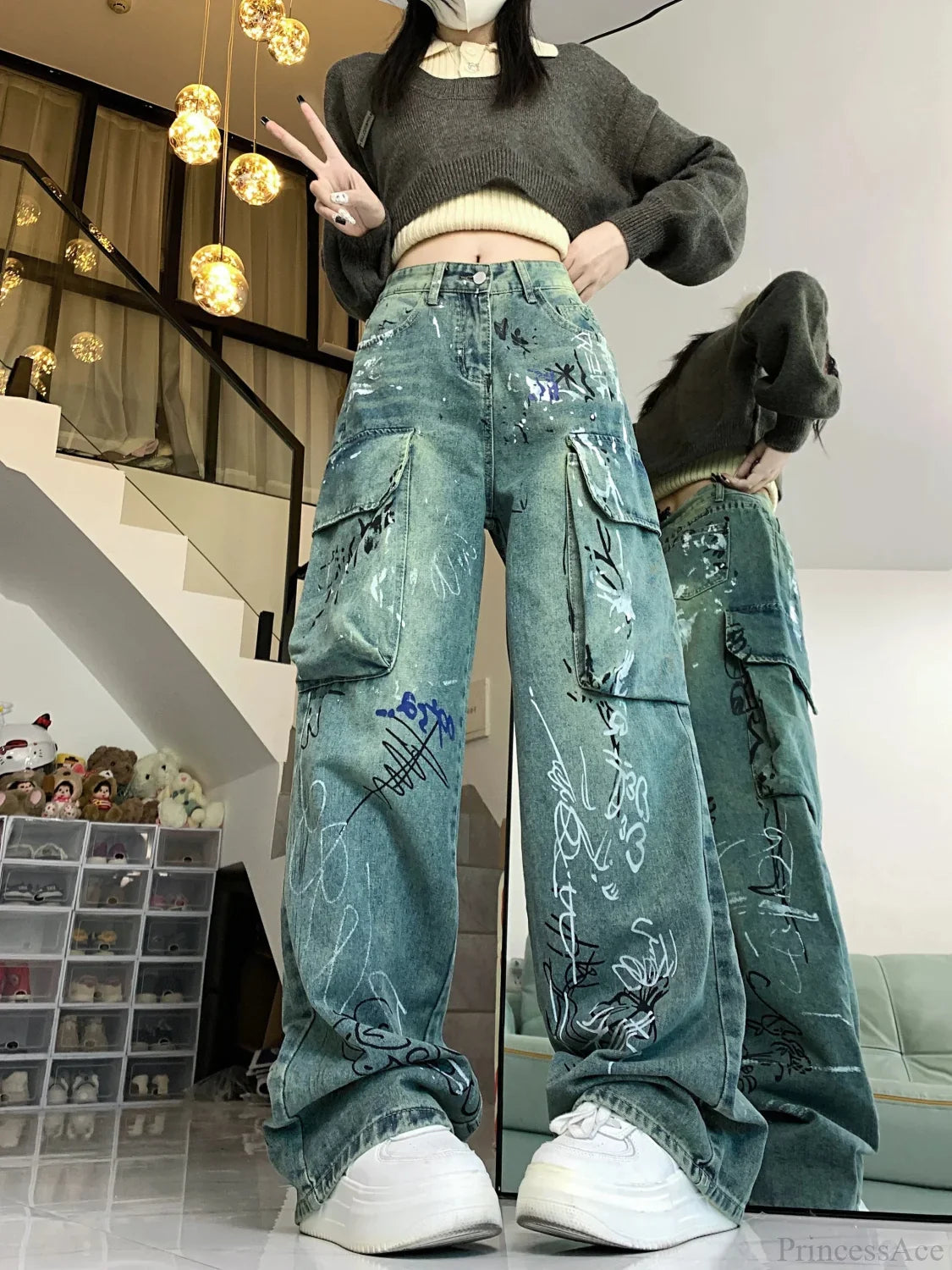 Graffiti Printed Gothic Cargo Pant