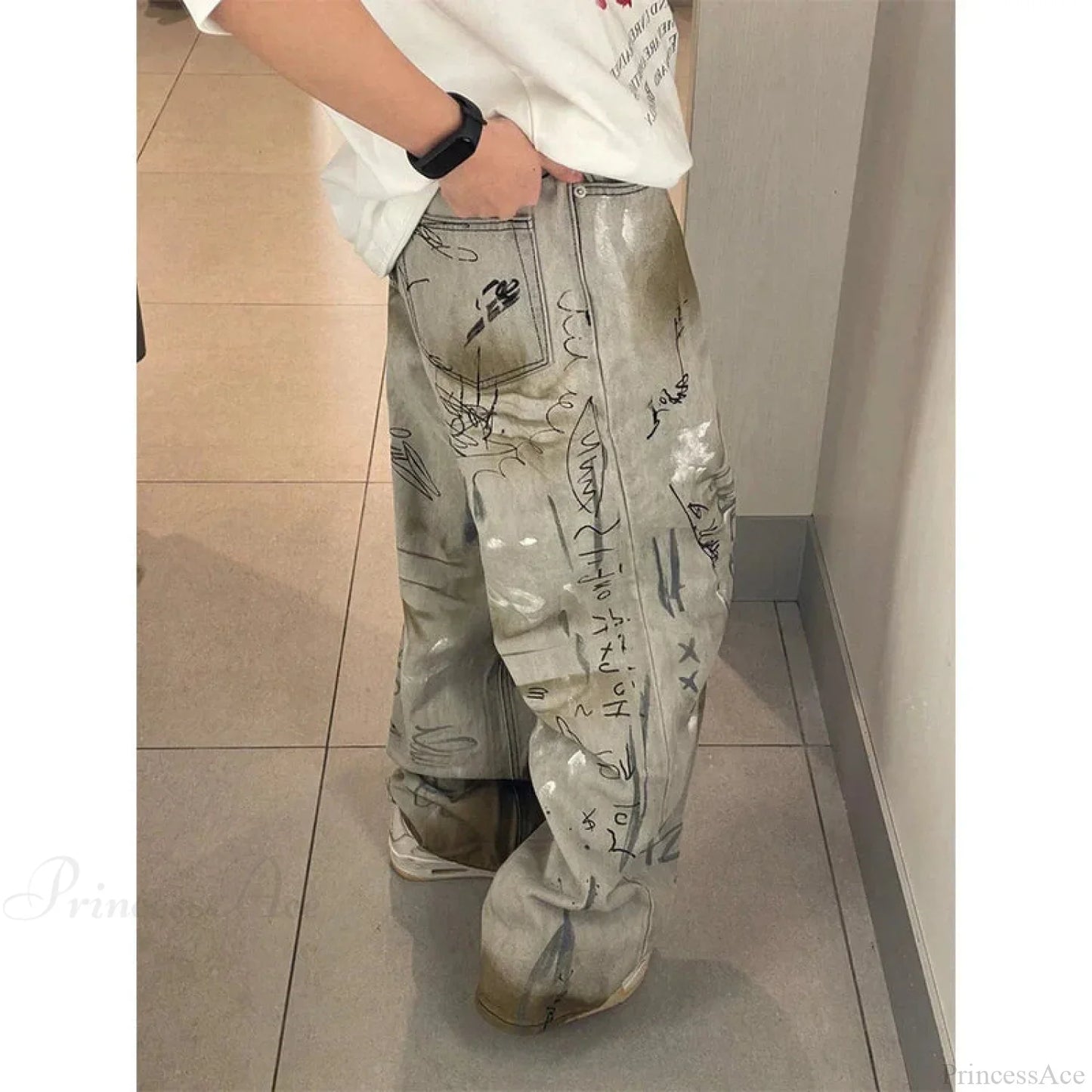 Graffiti Printed Gothic High-Waist Trouser