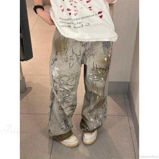 Graffiti Printed Gothic High-Waist Trouser