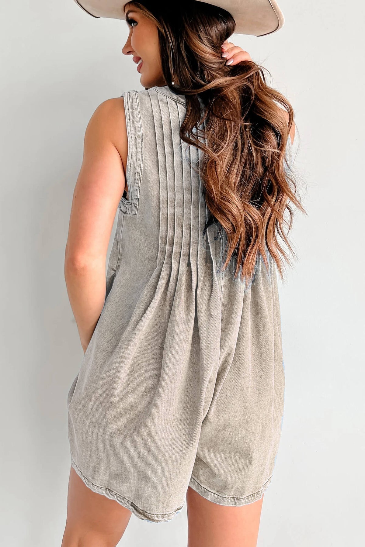 Abbey™ | Light Denim Romper with Tie Closure