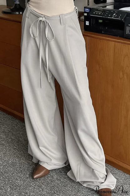 Gray Blazer Style Wide Leg Pleated Pants