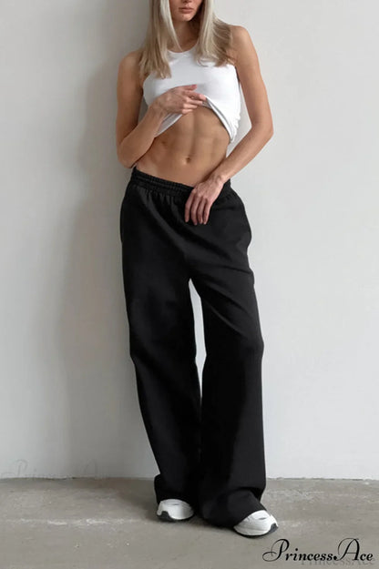 Gray Loose Wide Leg Low Waist Sweat Pants