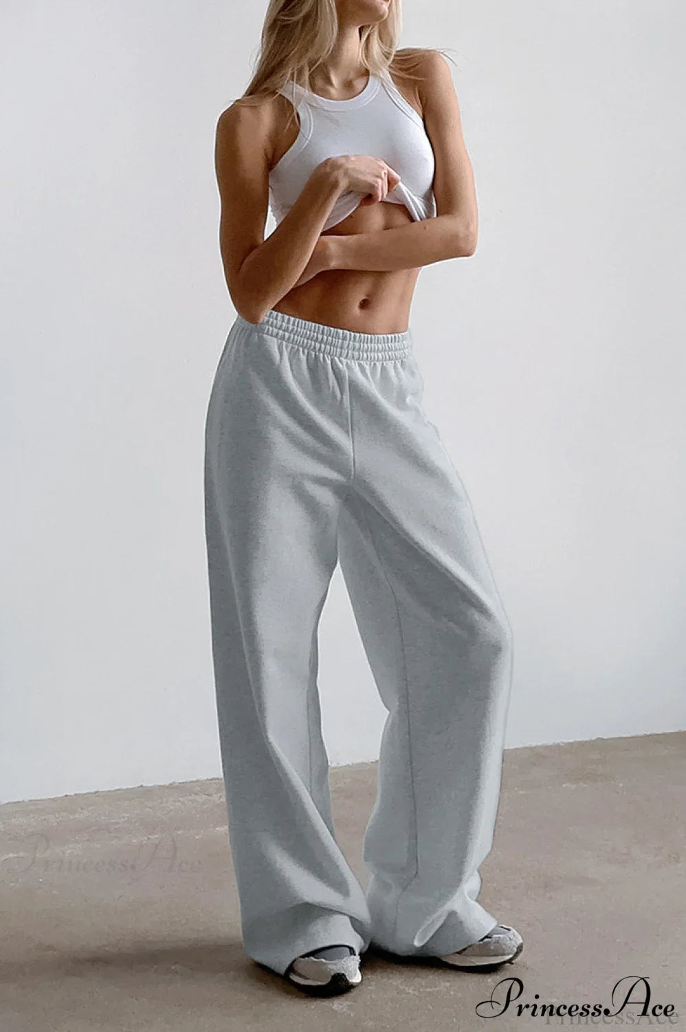 Gray Loose Wide Leg Low Waist Sweat Pants