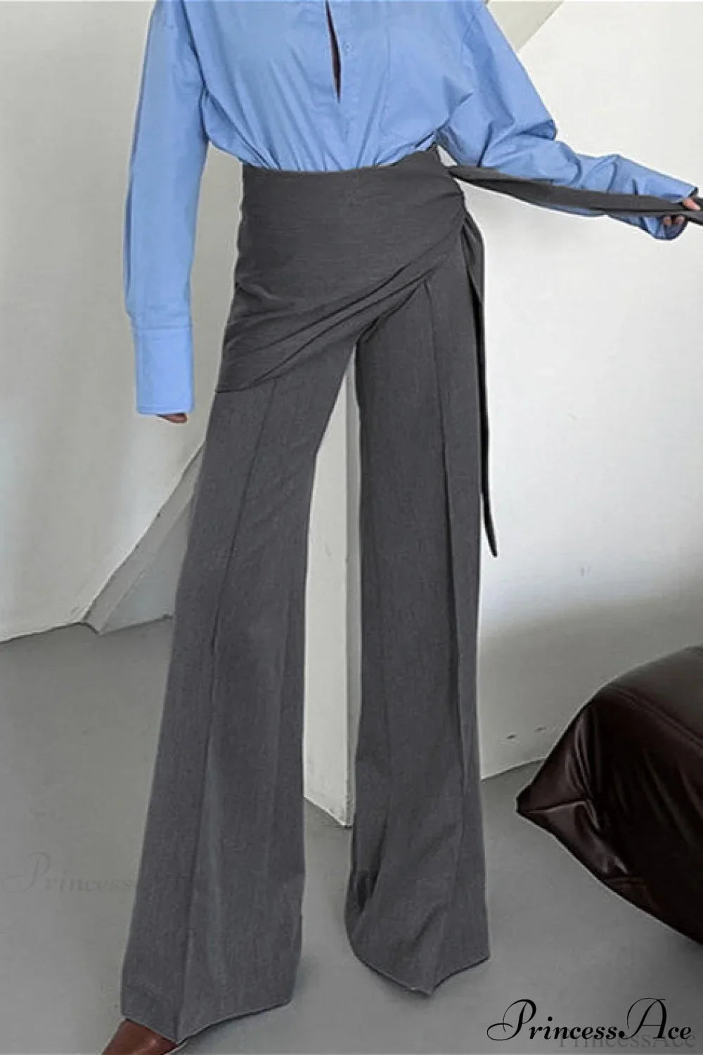 Gray Wide Leg High Waist Blazer Pants