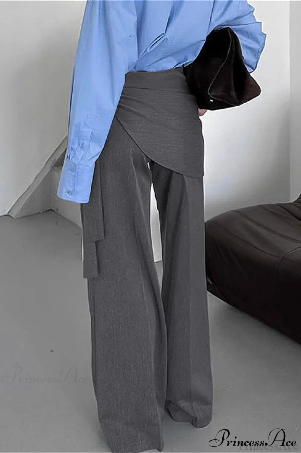 Gray Wide Leg High Waist Blazer Pants