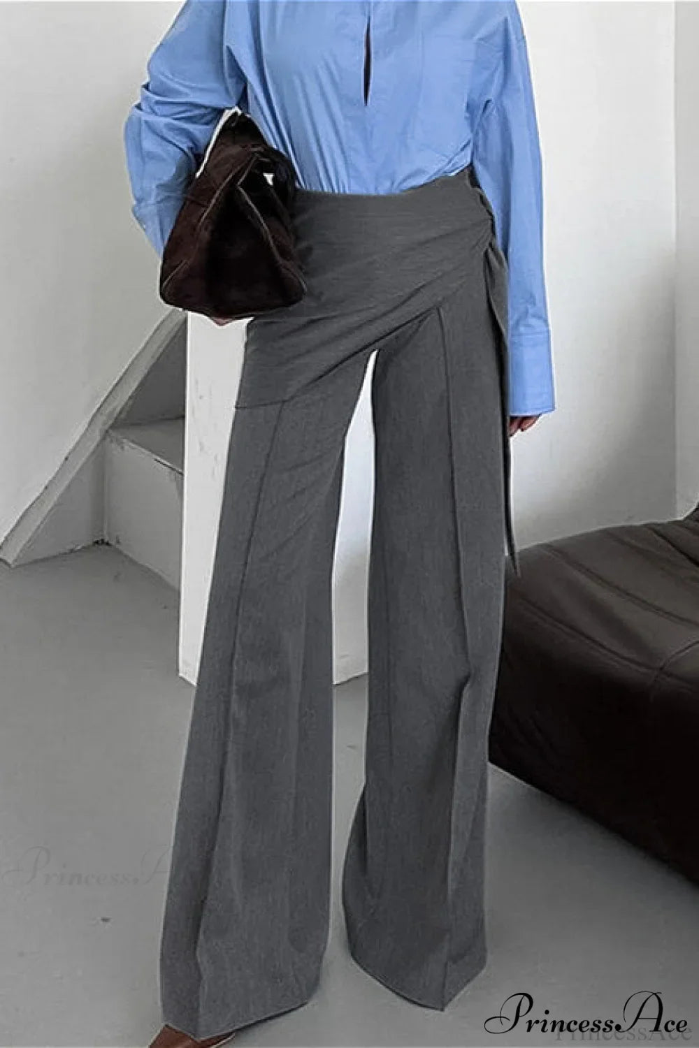 Gray Wide Leg High Waist Blazer Pants