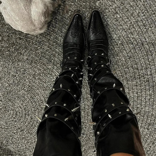 Gullick Seductive Punk Pointed Toe Wedge Gothic Boot