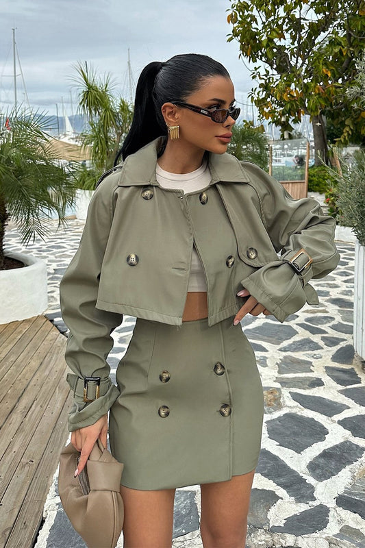 Shirley Button Detail Cropped Jacket & Mini Skirt Set