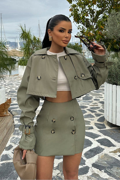 Shirley Button Detail Cropped Jacket & Mini Skirt Set