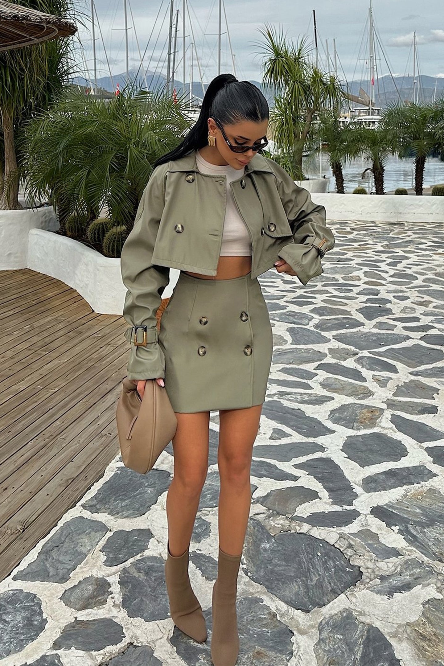 Shirley Button Detail Cropped Jacket & Mini Skirt Set