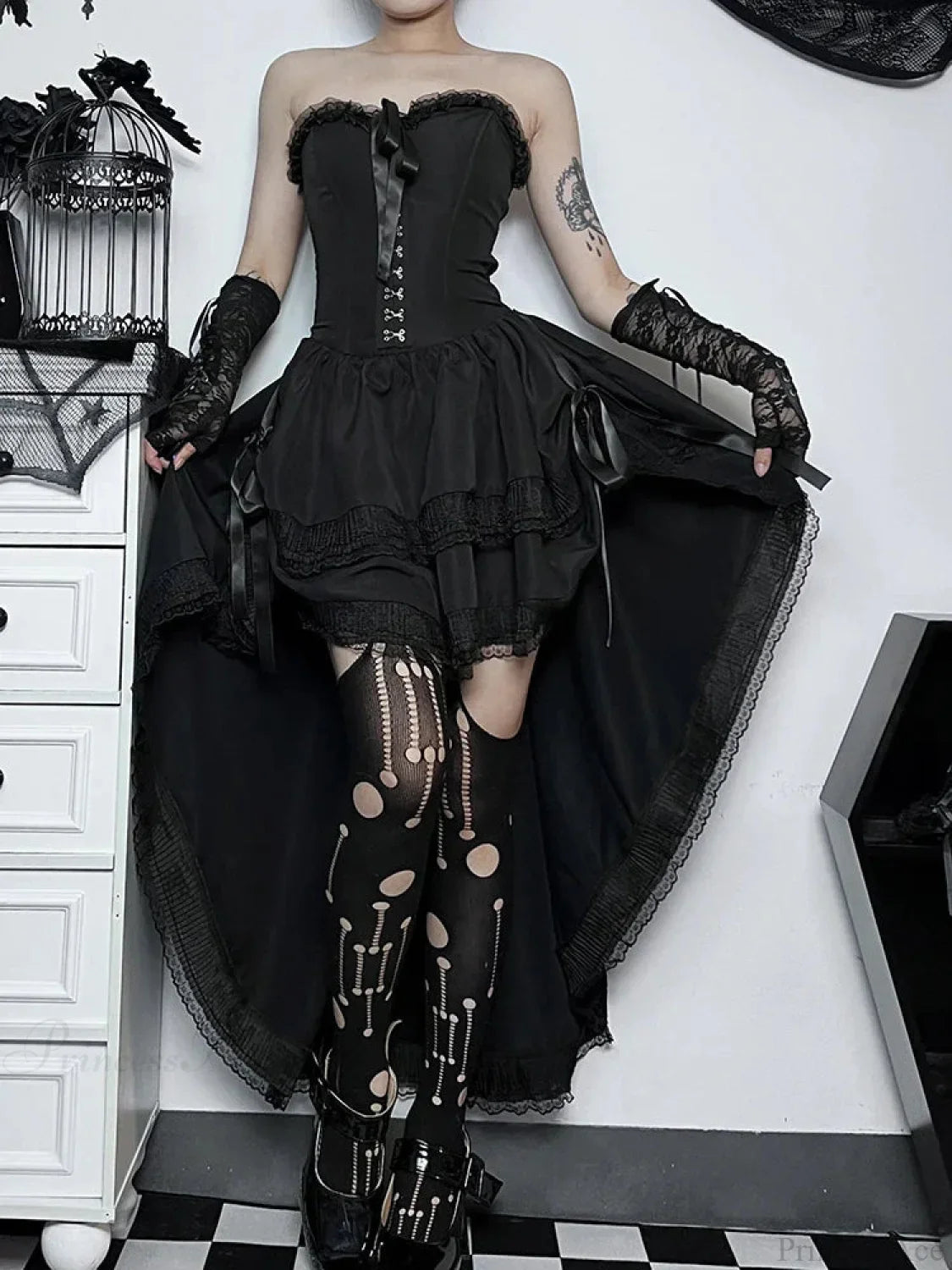 Halloween Lace Patchwork Corset Midi Dress