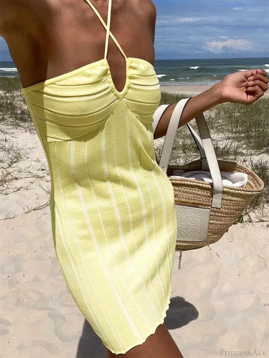 Strapless Rib Knit Drawstring Tie Front Lettuce Hem Bodycon Mini Dress