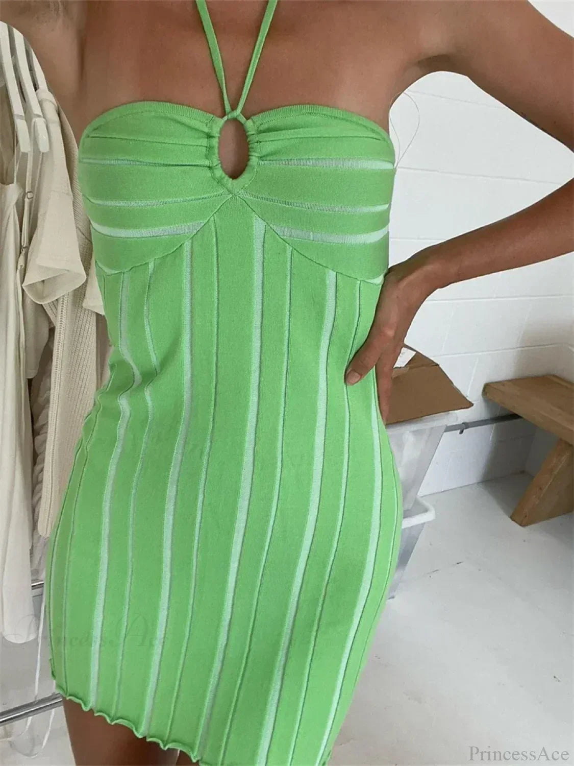Strapless Rib Knit Drawstring Tie Front Lettuce Hem Bodycon Mini Dress