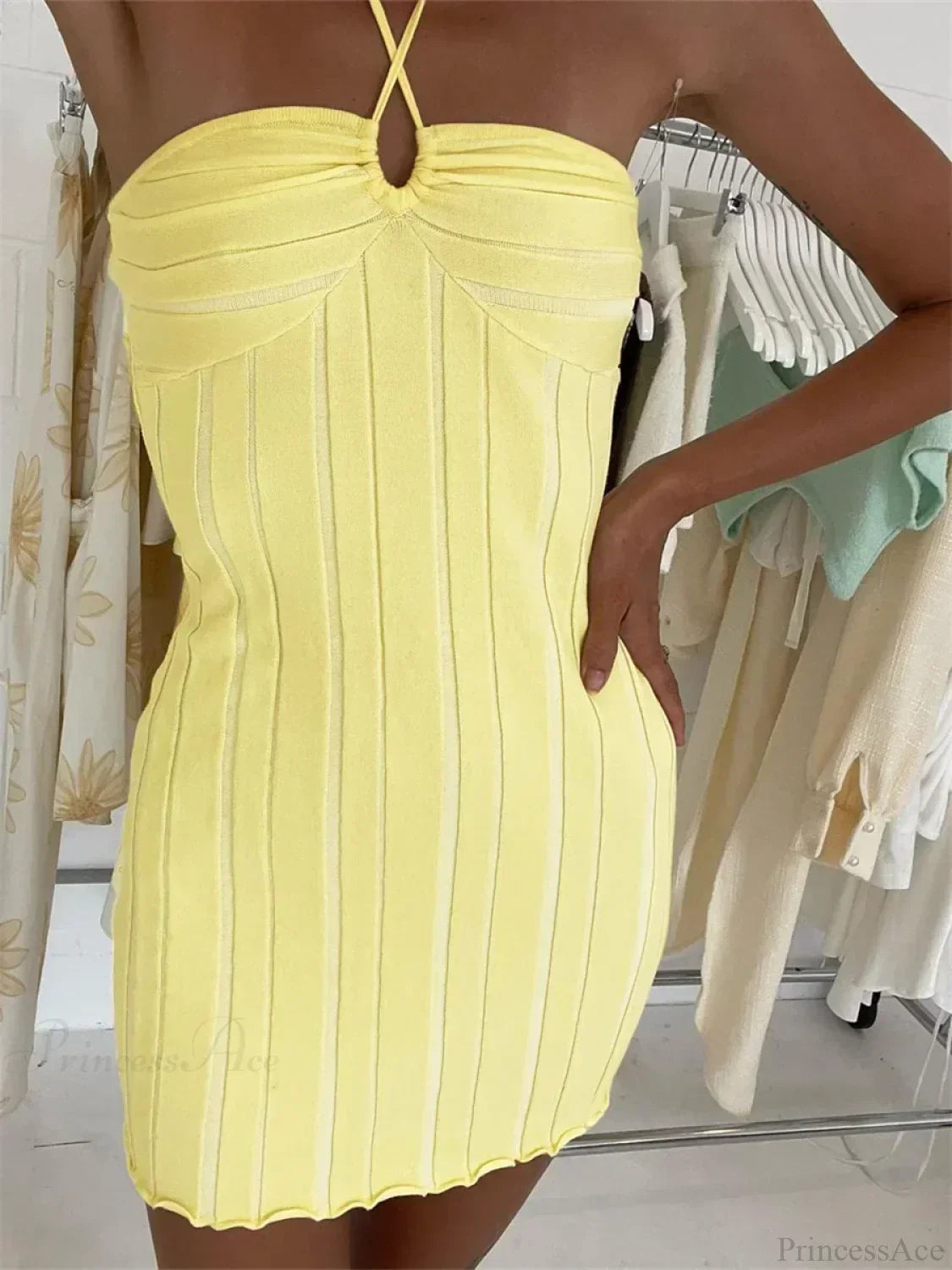 Strapless Rib Knit Drawstring Tie Front Lettuce Hem Bodycon Mini Dress