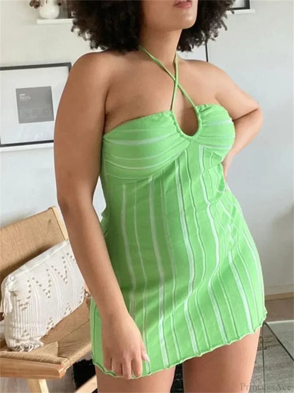 Strapless Rib Knit Drawstring Tie Front Lettuce Hem Bodycon Mini Dress