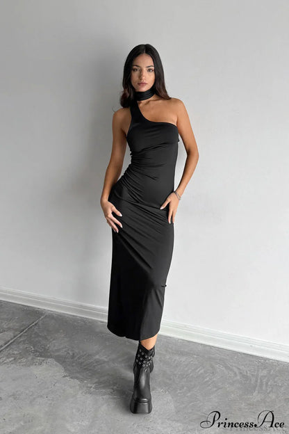 Halter Ruched Bodycon Elegant Maxi Dress