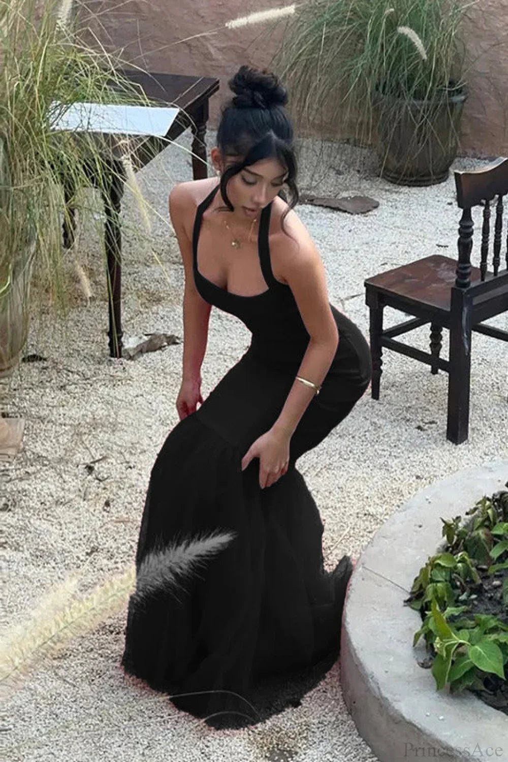 Halter Spliced Fishtail Maxi Dress