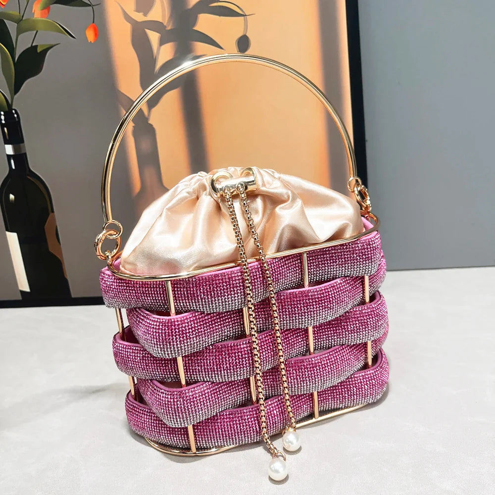 Handmade Rhinestone Luxury Crystal Clutch Bucket Bag