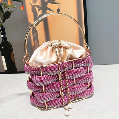 Handmade Rhinestone Luxury Crystal Clutch Bucket Bag