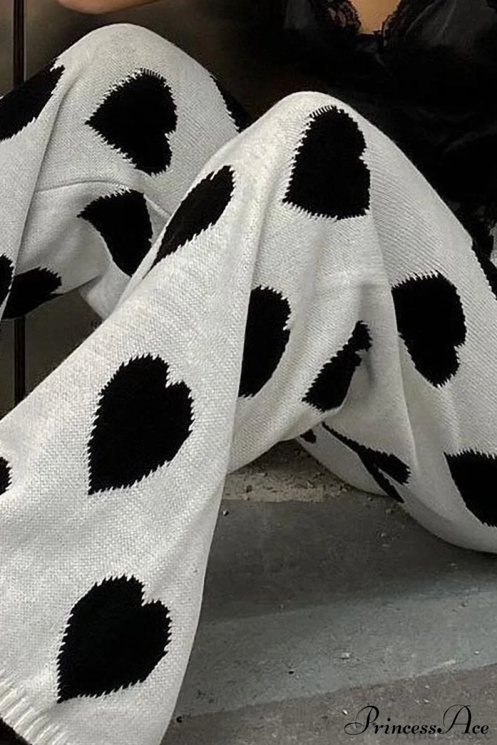 Heart Pattern Knit Wide Leg Pants