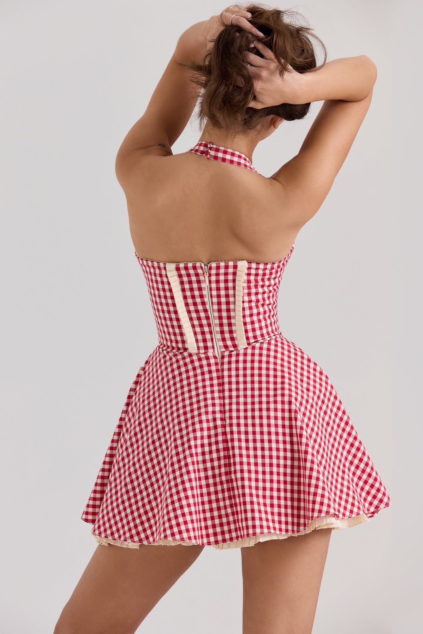 Red - Elegant Halter Lace-Panel A-Line Dress