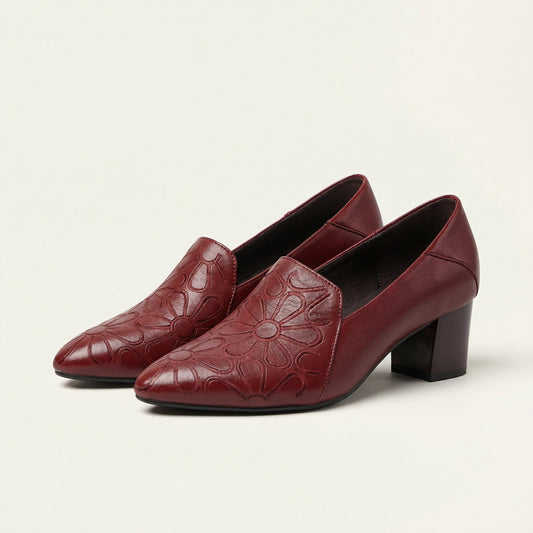 Aveline | Leather Embroidered Pumps