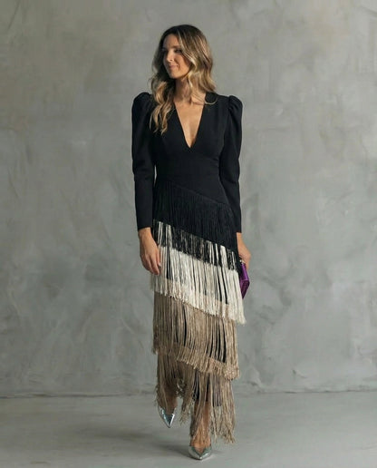 Elena | Midi Dress with Fringe