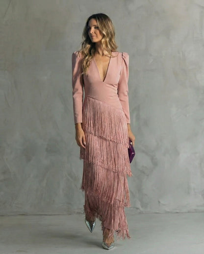 Elena | Midi Dress with Fringe
