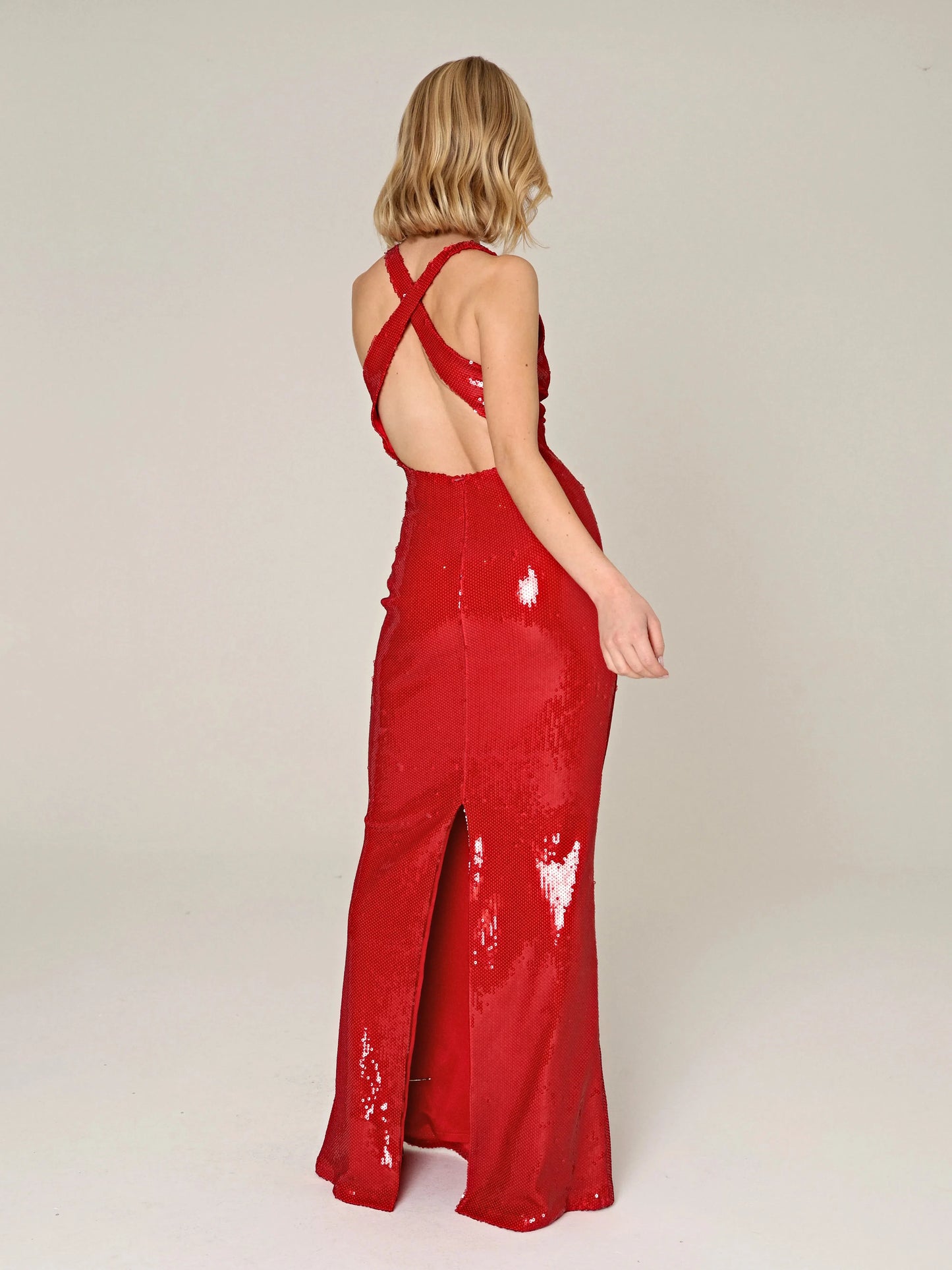 Applique Rose Sequin  Backless Maxi Dress