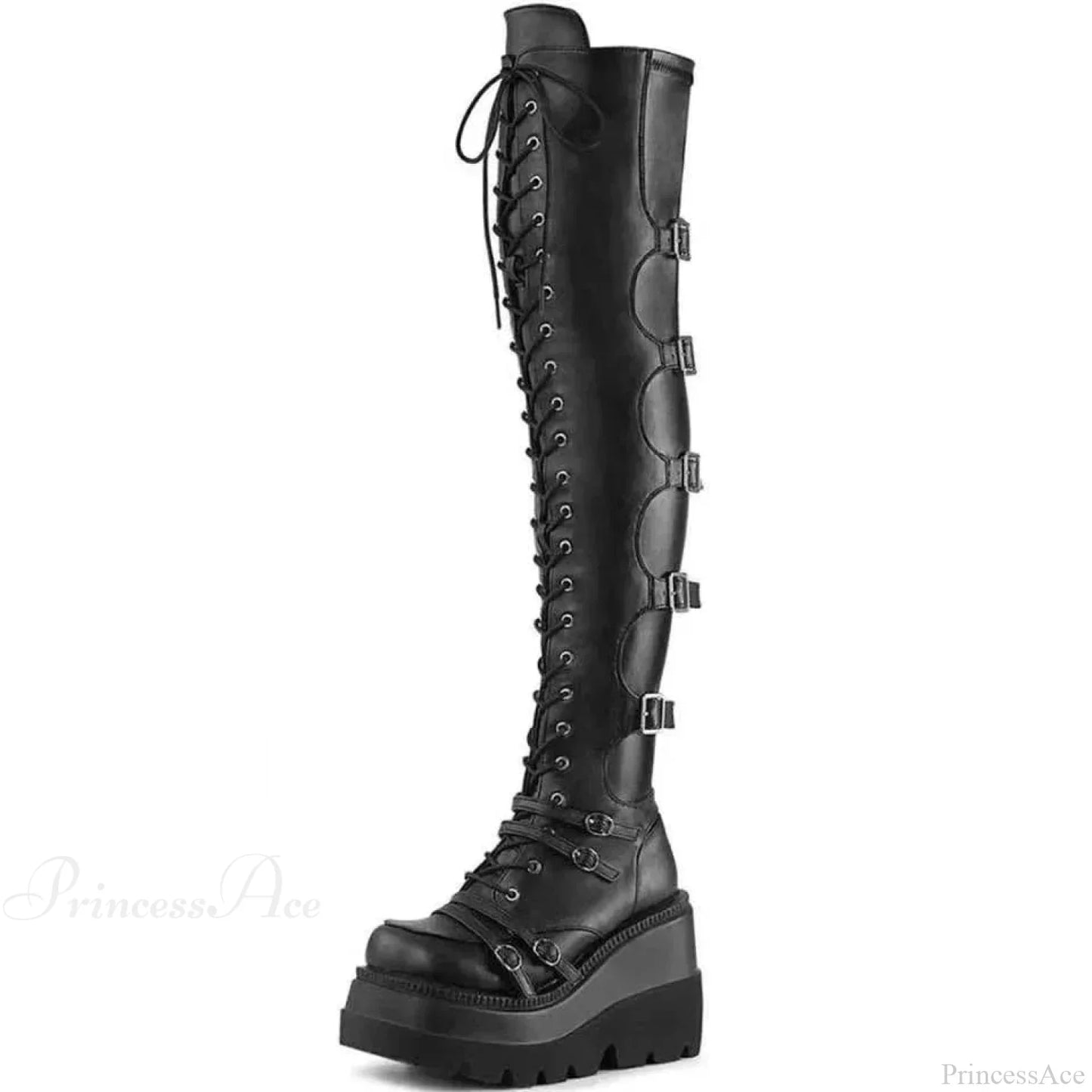 High Black Leather Gothic Elevated Boot