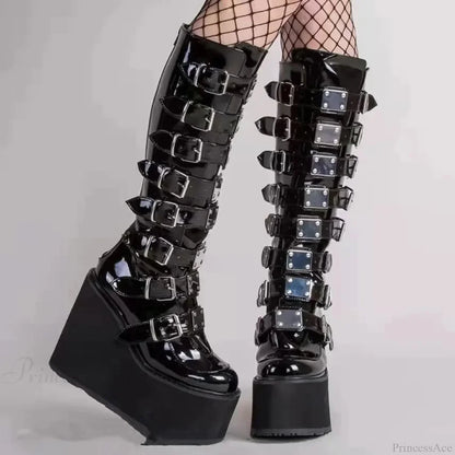 High Black Leather Gothic Elevated Boot