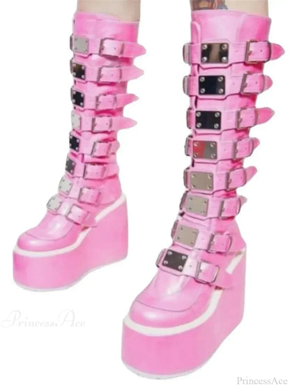 High Black Leather Gothic Elevated Boot