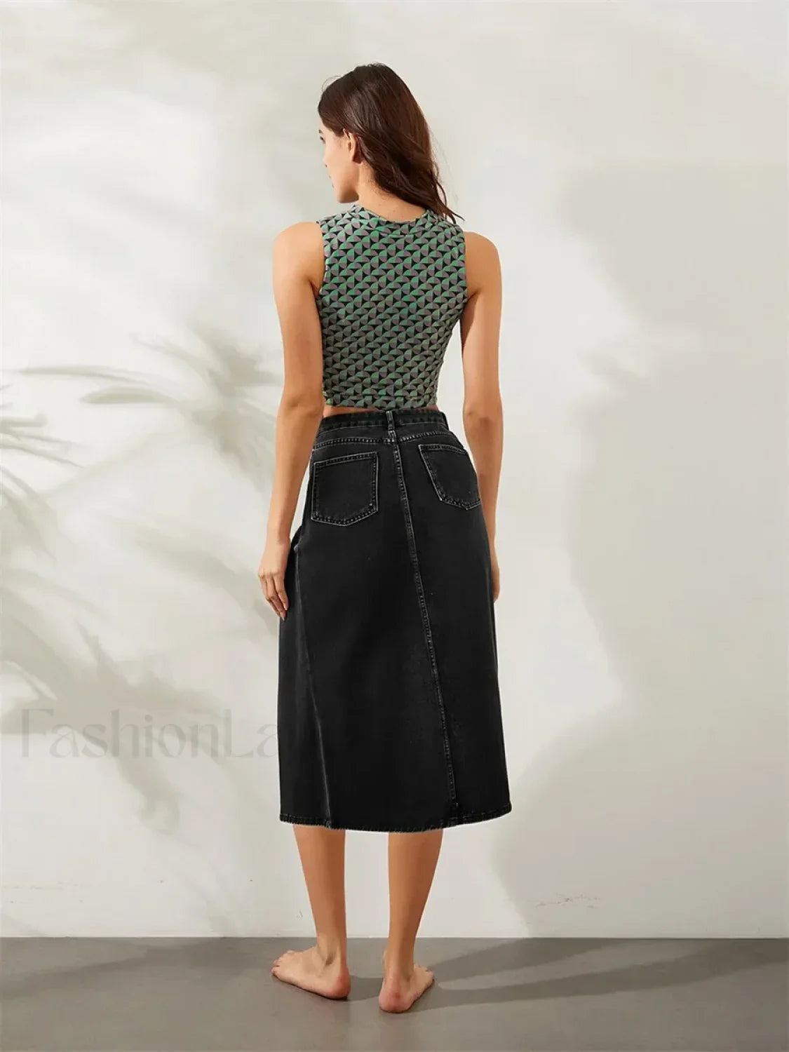 High Split Denim Pencil Skirt