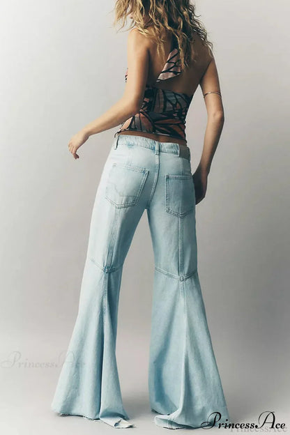 High Waist Floor-Length Wide Flare Elegant Jeans