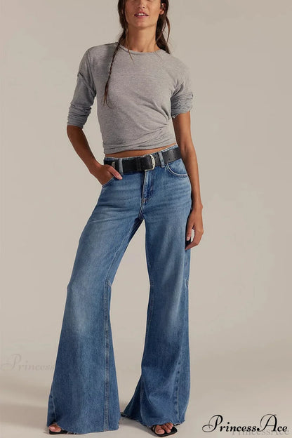 High Waist Floor-Length Wide Flare Elegant Jeans