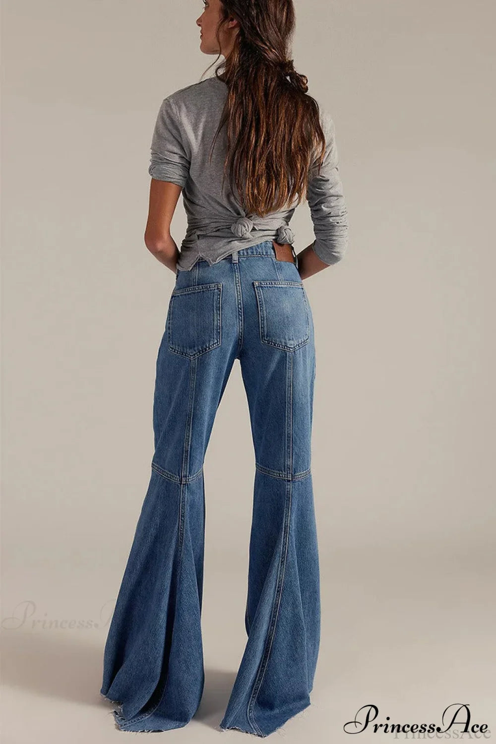 High Waist Floor-Length Wide Flare Elegant Jeans