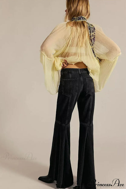High Waist Floor-Length Wide Flare Elegant Jeans