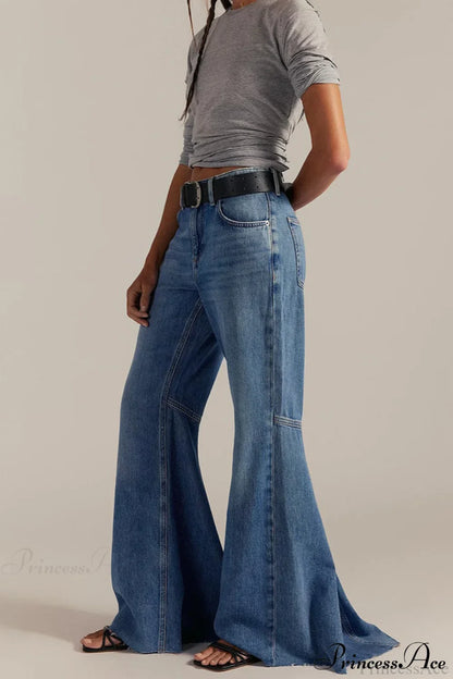 High Waist Floor-Length Wide Flare Elegant Jeans
