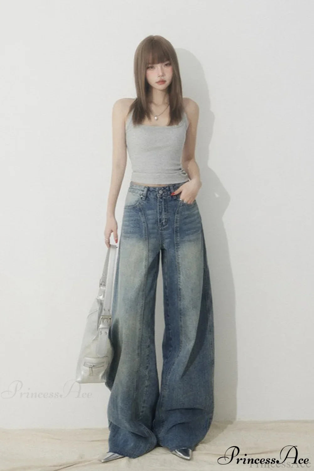 High Waist Loose Wide Leg Sickle Jeans