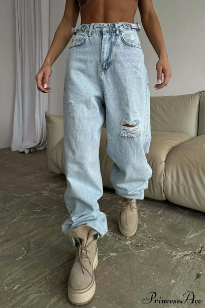 High Waist Loose Wide Leg Sickle Jeans