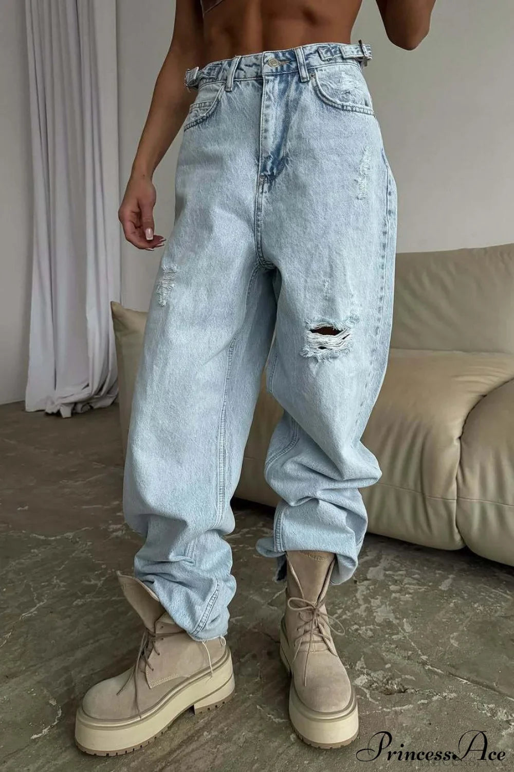 High Waist Loose Wide Leg Sickle Jeans