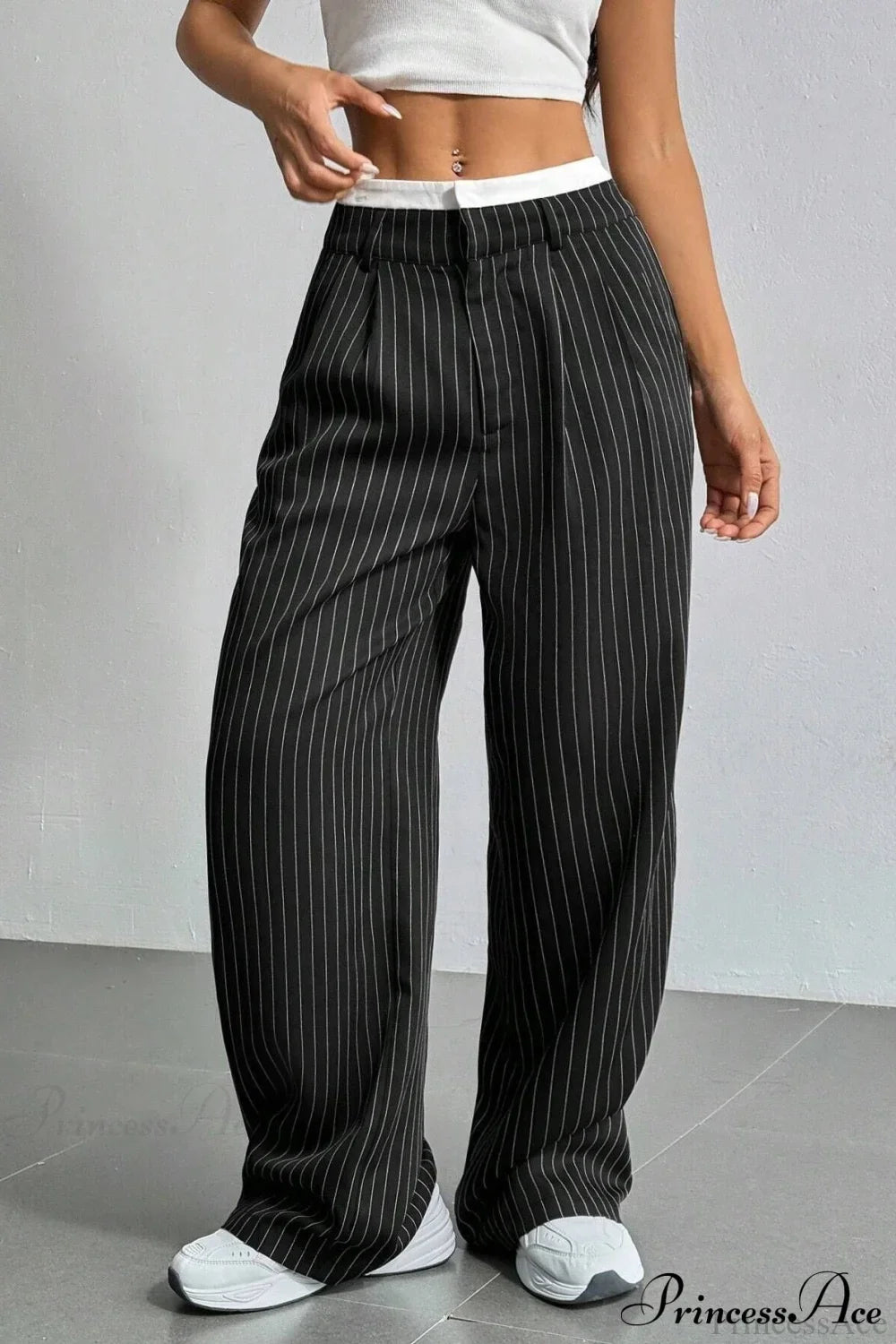 High Waist Patchwork Drapey Straight Leg Pants