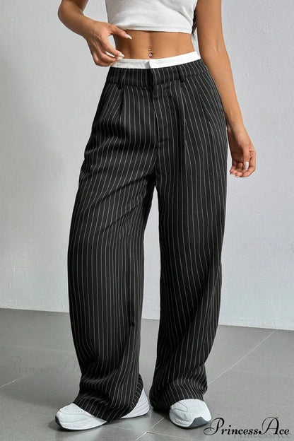 High Waist Patchwork Drapey Straight Leg Pants