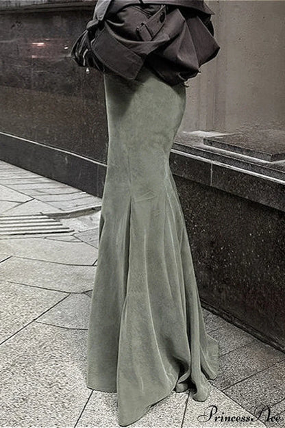 High Waist Slim Green Silver Fox Fur Mermaid Skirt