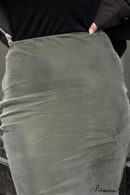 High Waist Slim Green Silver Fox Fur Mermaid Skirt