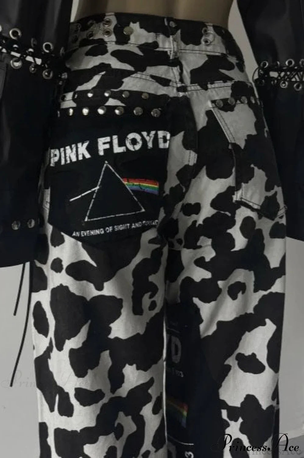 High Waist Straight Leg Milk Pattern Tassel Pants