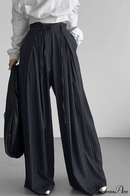 High Waist Striped Wide Leg Tailored Pants