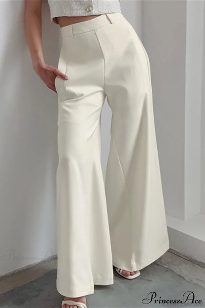High Waist Wide Leg Solid Casual Pants