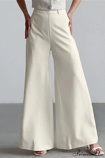 High Waist Wide Leg Solid Casual Pants