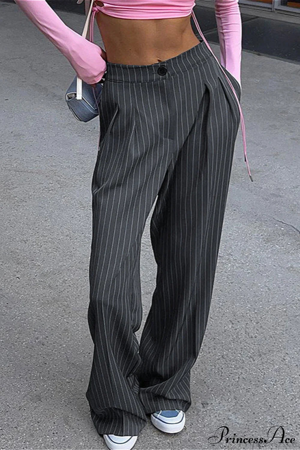 High Waist Wide Leg Stripe Tailored Pants